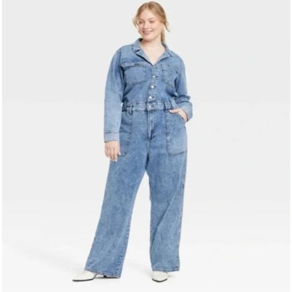 NEW Women's 14 Long Sleeve Utility Baggy Denim Jumpsuit - Universal Thread 909